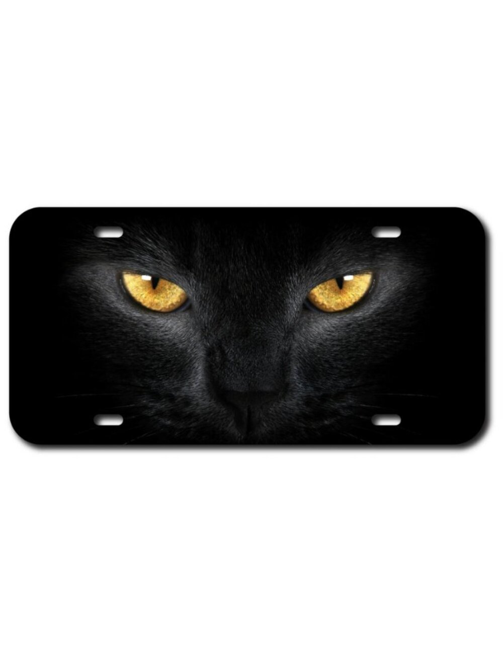 YELLOW EYES BLACK CAT VEHICLE PLASTIC LICENSE PLATE FRONT AUTO US MADE CAR TRUCK